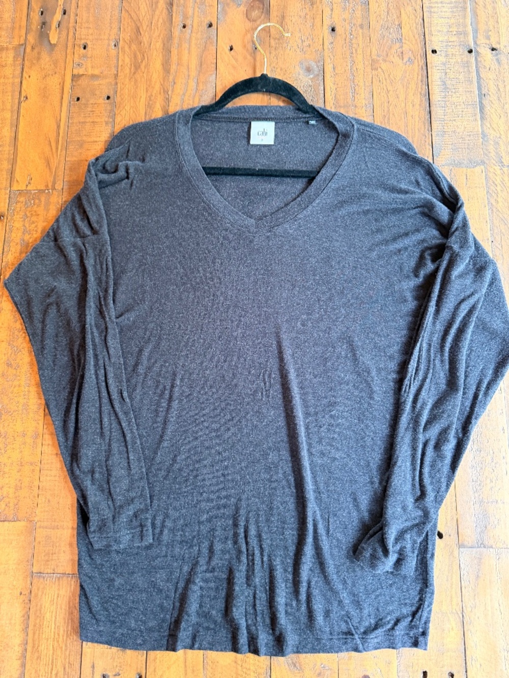 Cabi Serenity Tee Heather Black Long Sleeve V-Neck Top Size Small